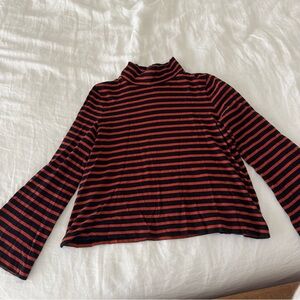 Striped Black and burnt orange Mockneck Top